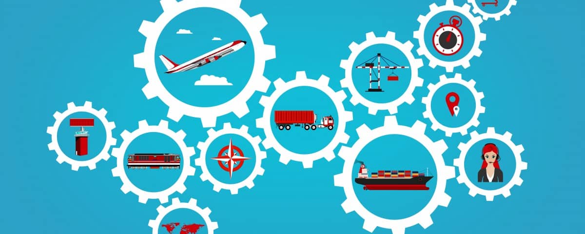 Global logistics concept with transport industry icons